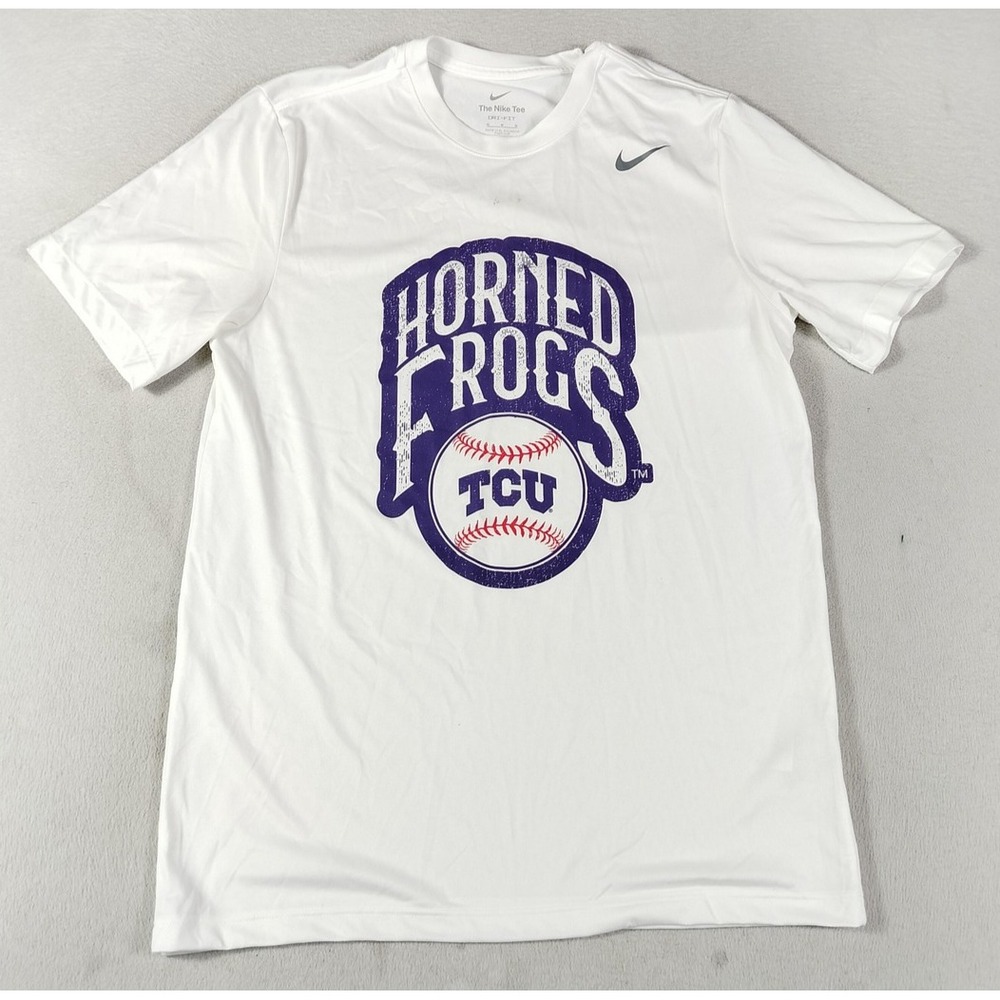 TCU Horned Frogs Shirt Mens Medium White NCAA Baseball Nike Dri Fit Graphic Tee